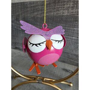 Joyous Owl Retro Pink Bird Figurine Metal Christmas Ornament Rare 261b